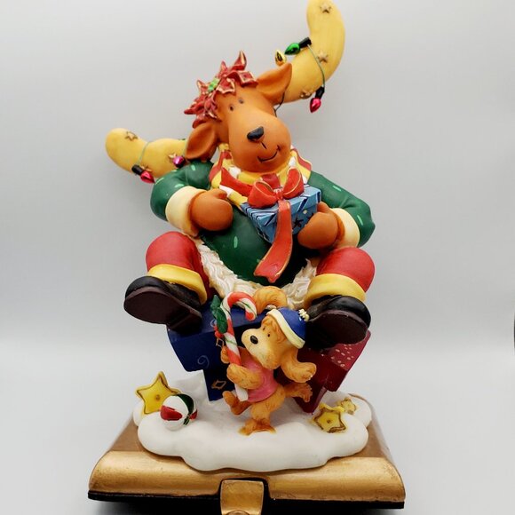 Other - Fireplace or Shelf Stocking Holder Colourful & Fun Moose w/ Puppy Figurine